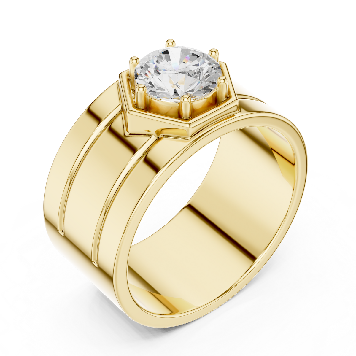 Hexagonal Solitaire 1.40 Ct Round Lab Grown Diamond Ring