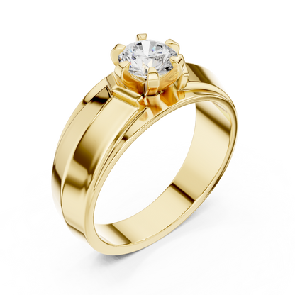 Six Prong Hexagonal Crown Round Shape Lab Grown Diamond Ring Solitaire Band