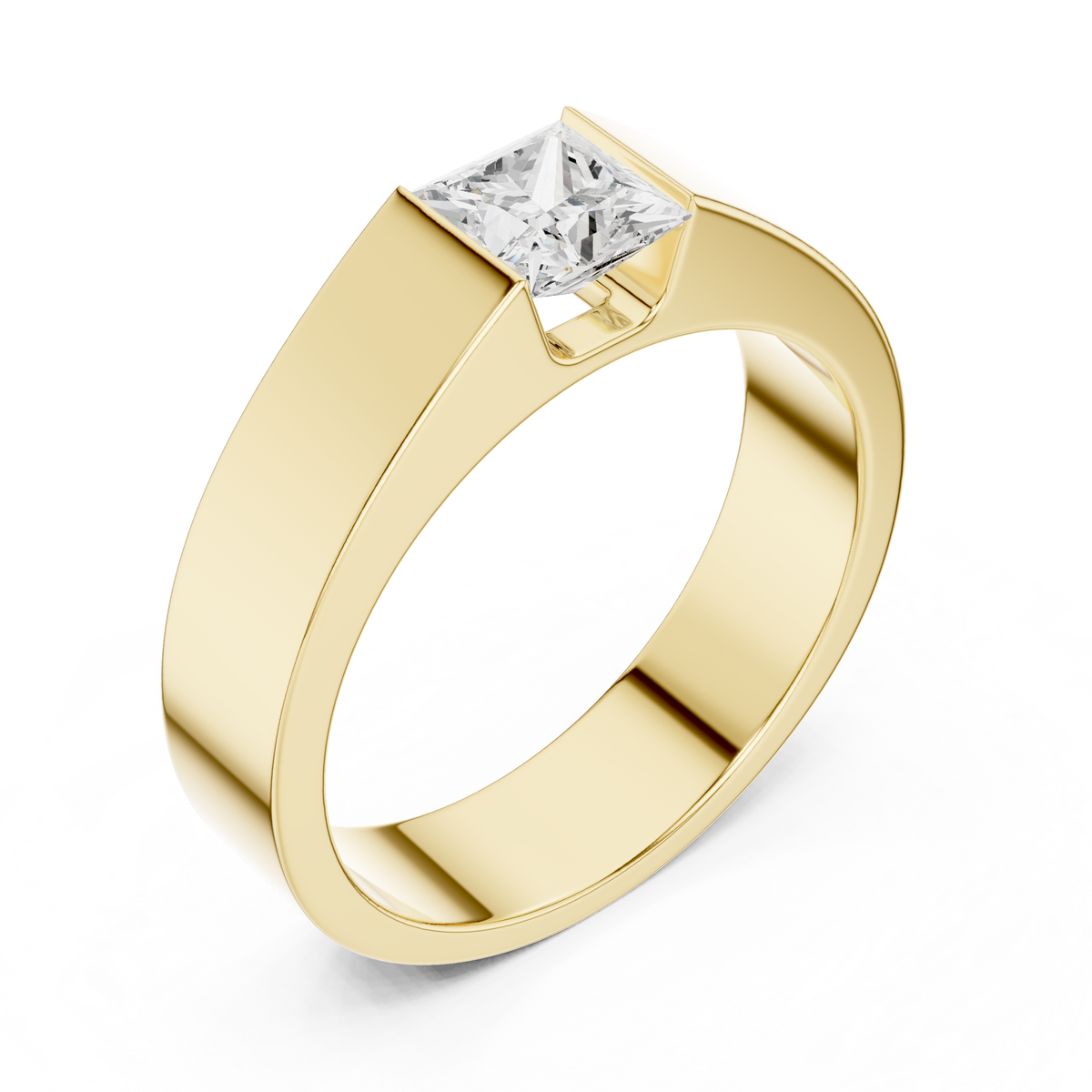 Princess Cut Lab Grown Diamond Ring Half Bezel Solitaire Band