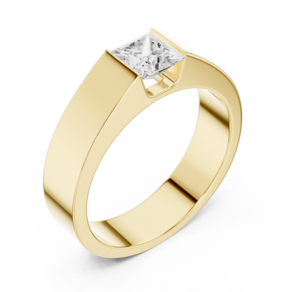 Princess Cut Lab Grown Diamond Ring Half Bezel Solitaire Band