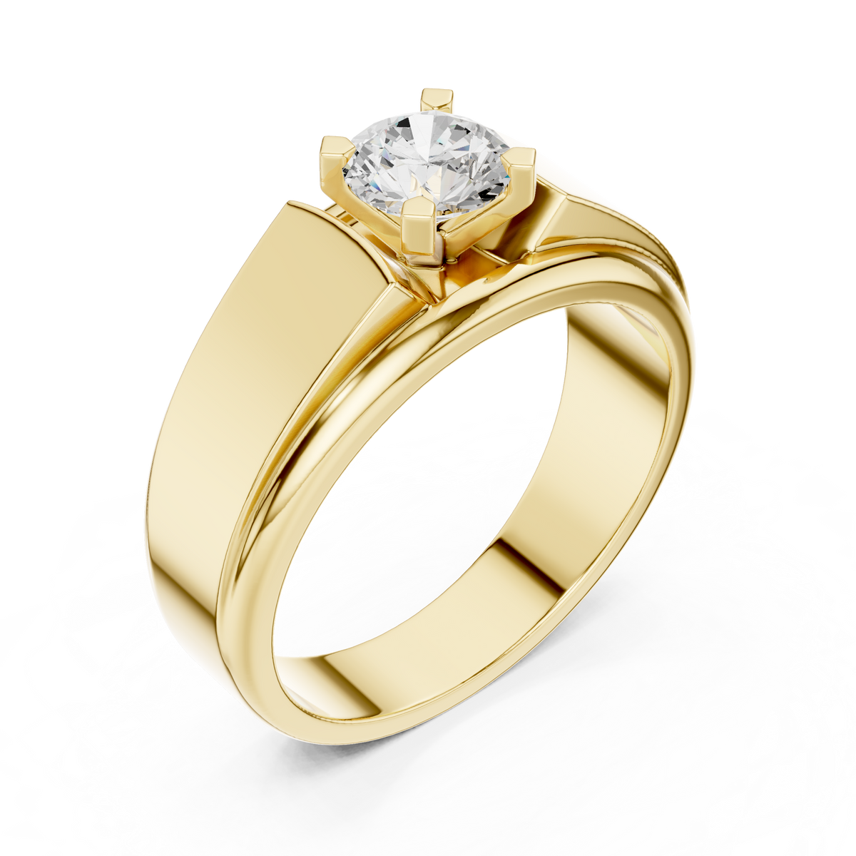 Four Prong Round Shape Lab Grown Diamond Solitaire Ring Step Band Style