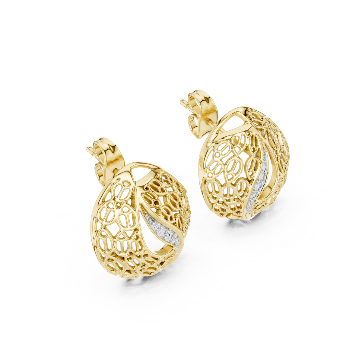 Round Pave Set Filigree Dome Lab Grown Diamond Earring