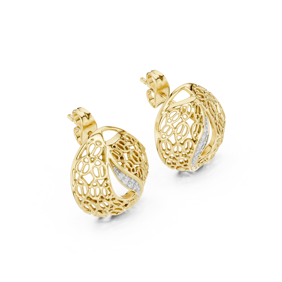 Round Pave Set Filigree Dome Lab Grown Diamond Earring