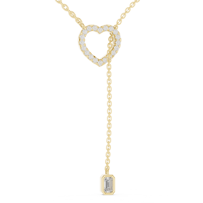 The Sweetheart Pave Open Heart & Emerald Cut Lariat Lab Grown Diamond Pendant.