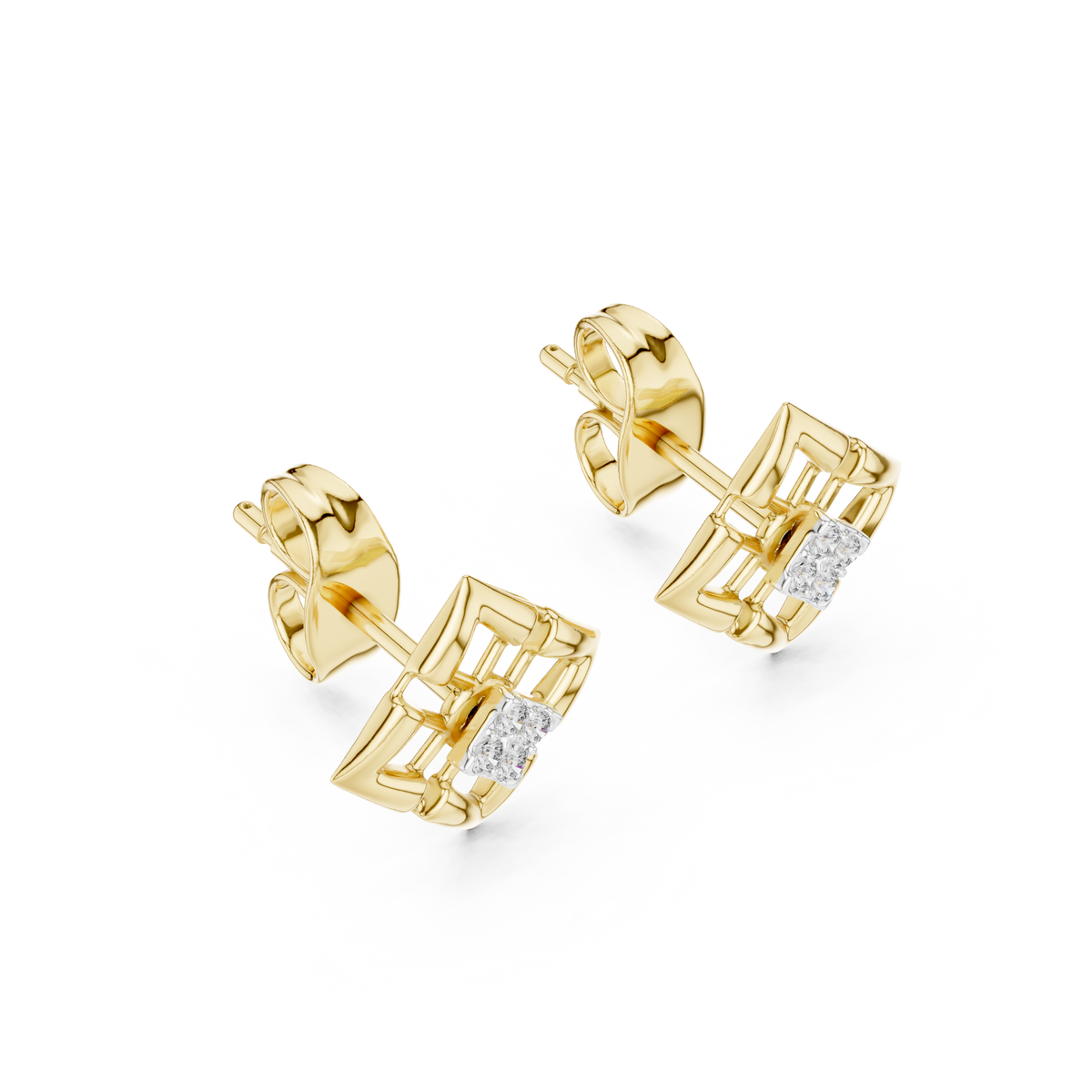 Round Cut Cluster Geometric Diamond Earring