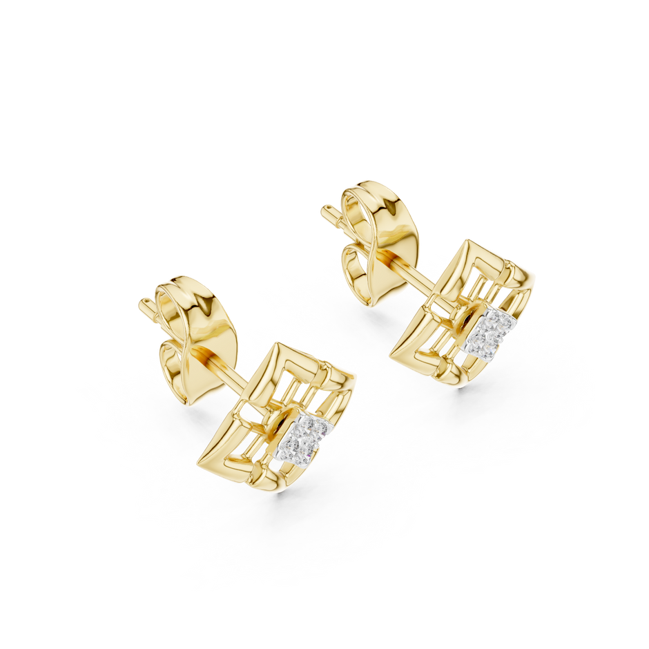 Round Cut Cluster Geometric Diamond Earring