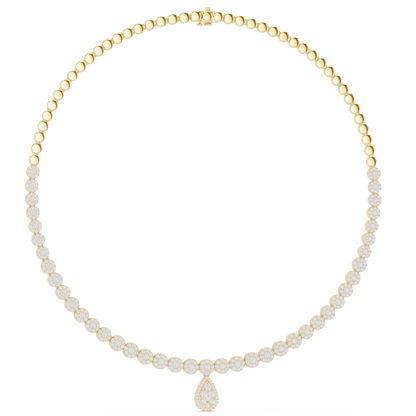 Round Lab Grown Diamond Cluster Station & Pear Drop Necklace