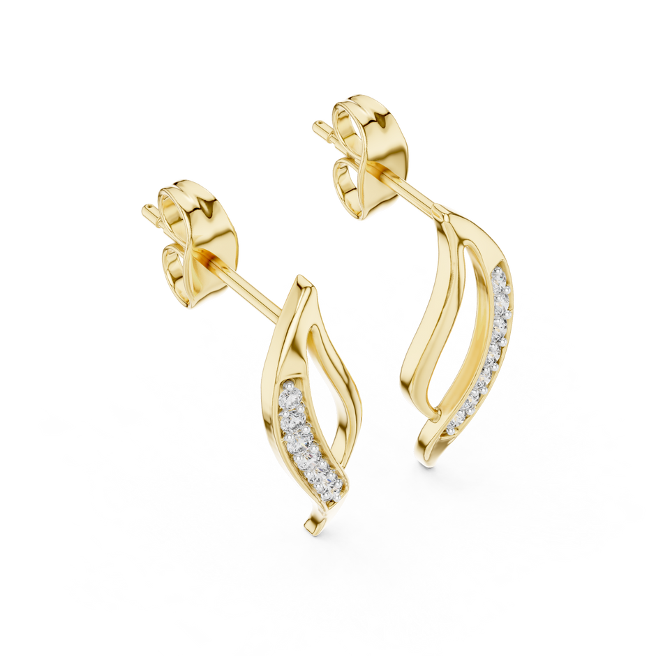 Round Pave Leaf Motif Lab Grown Diamond Earring