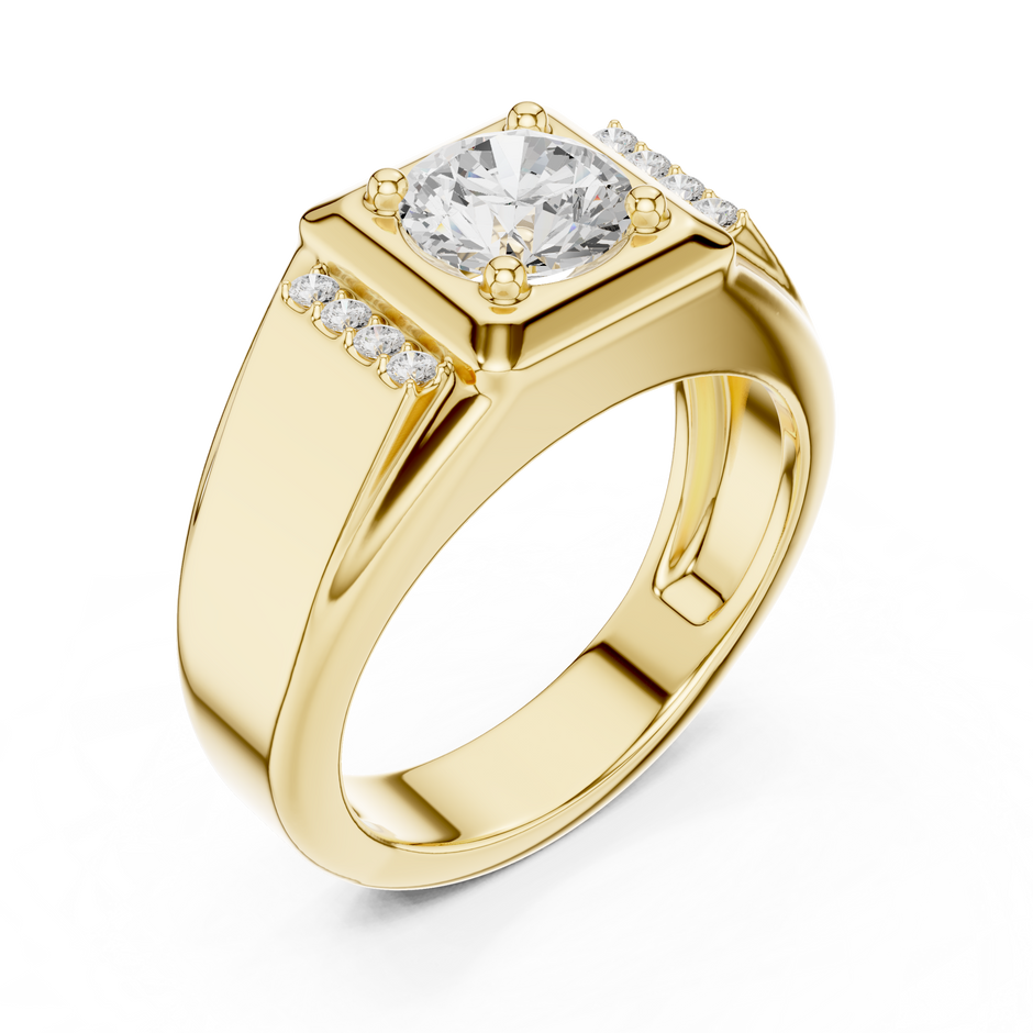 Square Bezel 1.00 Ct Round Shape Lab Grown Diamond Solitaire Ring Pave Accent Style