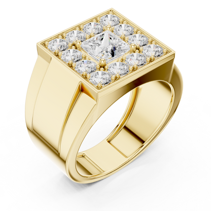 1.00 Ct Princess Cut Lab Grown Diamond Square Signet Solitaire Ring