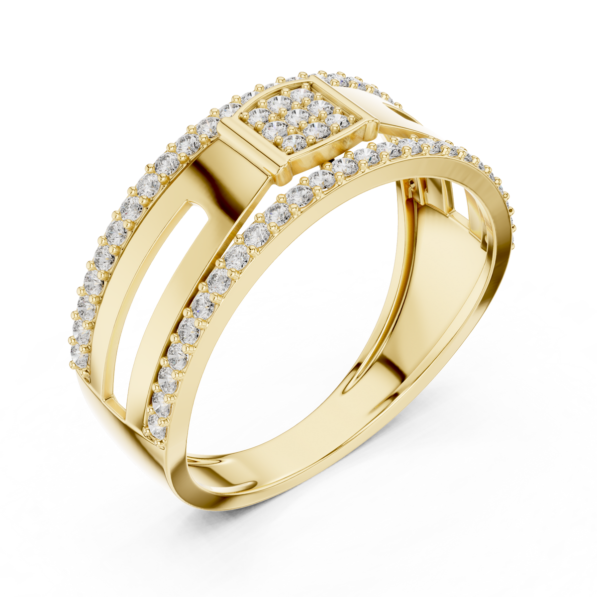 Square Center Pave Double Row Trim Lab Grown Diamond Ring