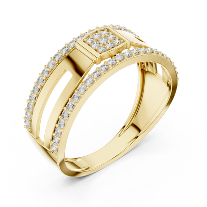 Square Center Pave Double Row Trim Lab Grown Diamond Ring