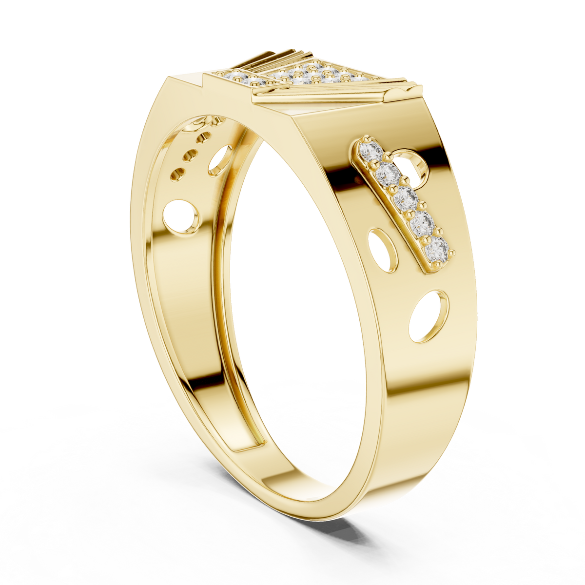 Inverted Trapezoid Pave Sunburst Fan Openwork Lab Grown Diamond Ring