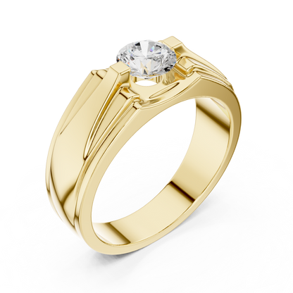 Four Prong Round Lab Grown Diamond Solitaire Ring Angular Grooved Design