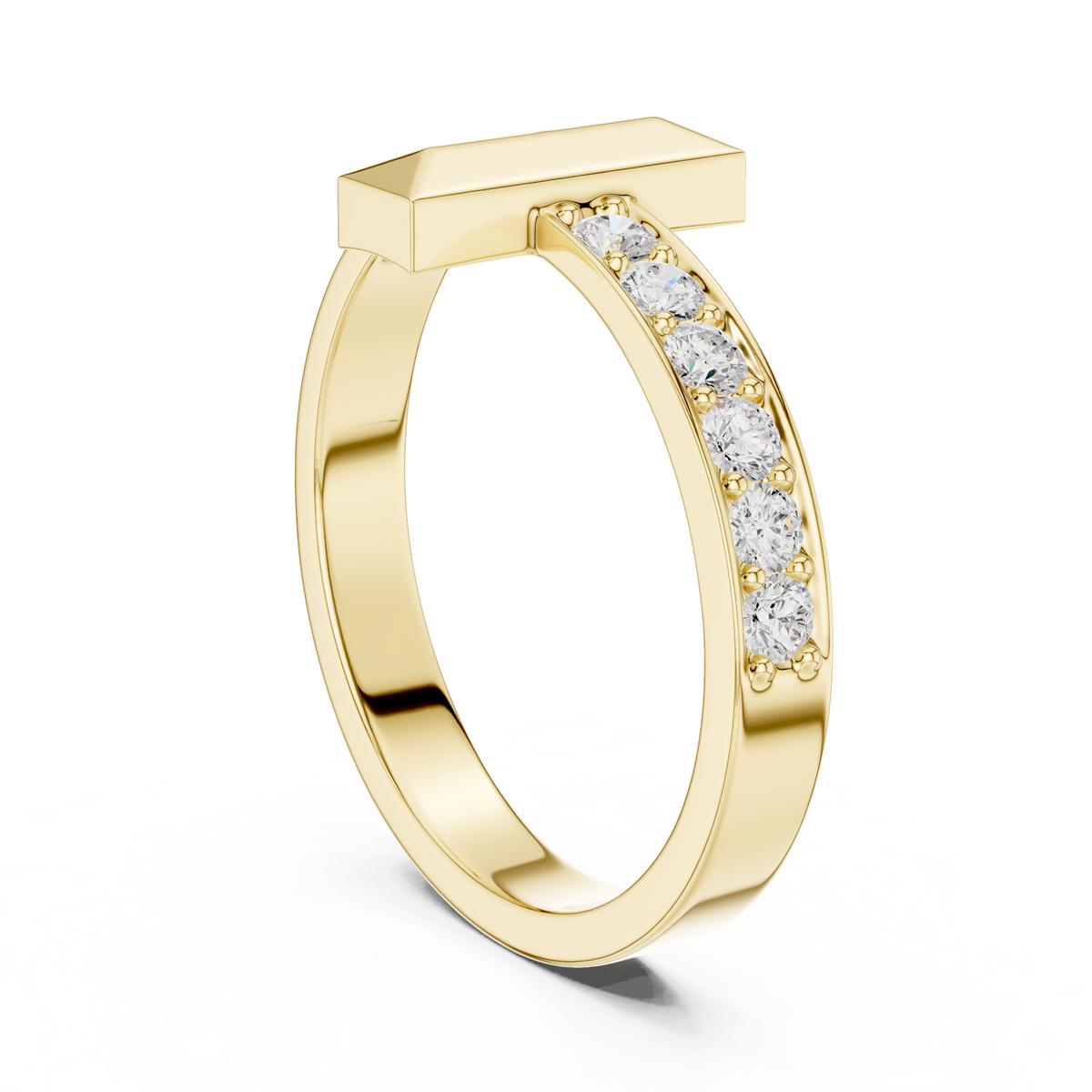 Vertical Bar Round Shape Lab Grown Diamond Ring Pave Accent Style