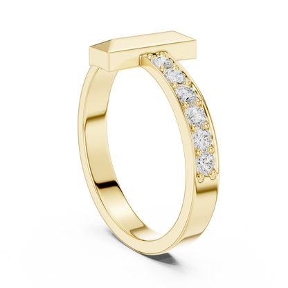 Vertical Bar Round Shape Lab Grown Diamond Ring Pave Accent Style