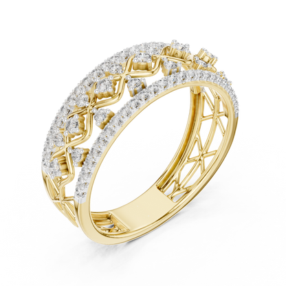 Multi Band Geometric Pave Set Lab Grown Diamond Ring