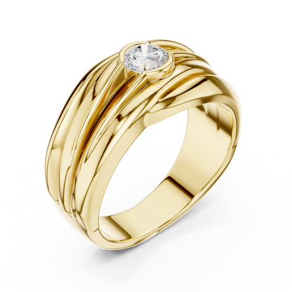 0.50 Ct Round Lab Grown Diamond Ring Grooved Wave Solitaire Band