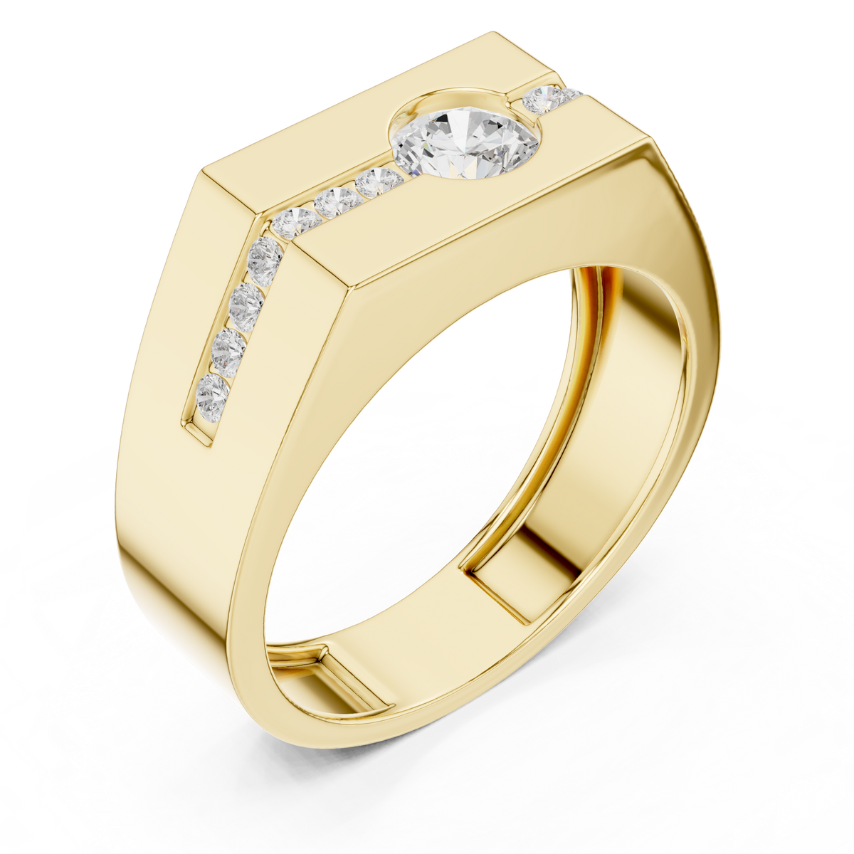 Round Lab Grown Diamond Solitaire Ring Channel Set Diagonal Signet Band