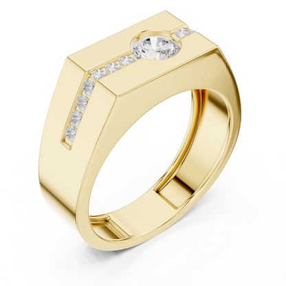 Round Lab Grown Diamond Solitaire Ring Channel Set Diagonal Signet Band