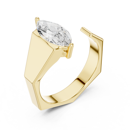 Open Cuff Marquise Shape Lab Grown Diamond Solitaire Ring Geometric Band