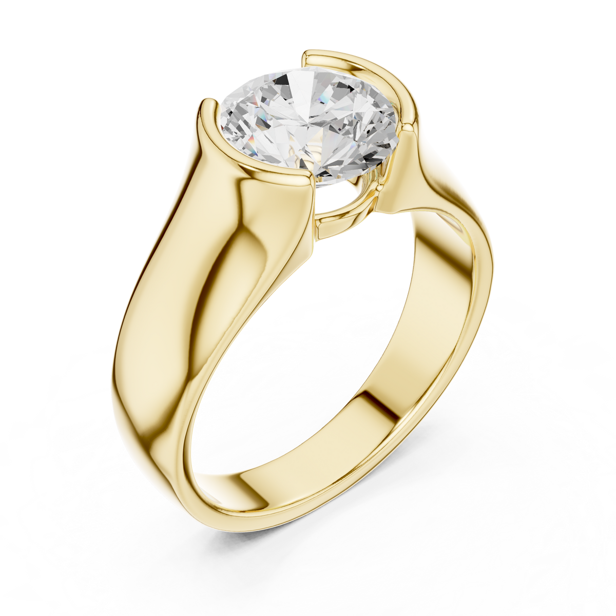 Half Bezel Set 1.50 Ct Round Lab Grown Diamond Ring Solitaire Band