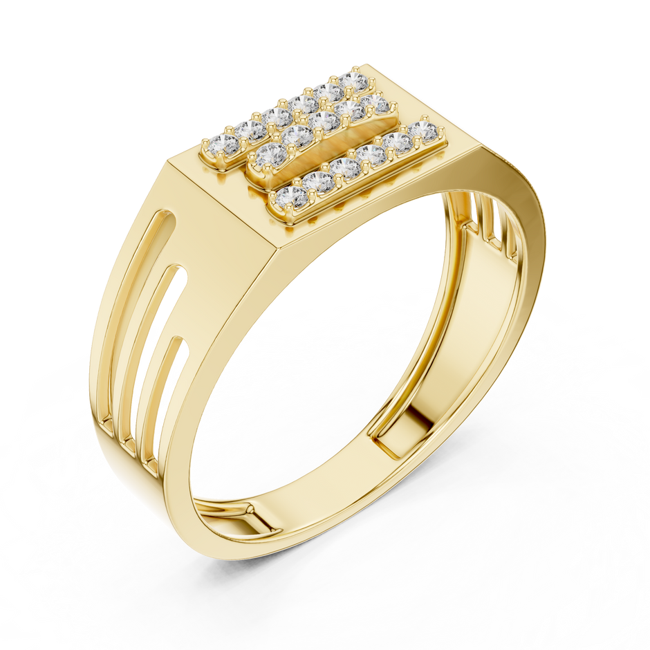 Triple Horizontal Pave Bar Slotted Shoulder Lab Grown Diamond Ring