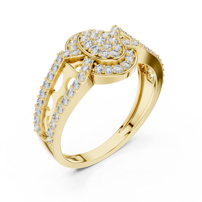 Round Diamond Cluster Ring with Oval Halo and Openwork Band