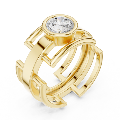 Bezel Set 1.00 Ct Round Lab Grown Diamond Solitaire Ring Geometric Cage Style