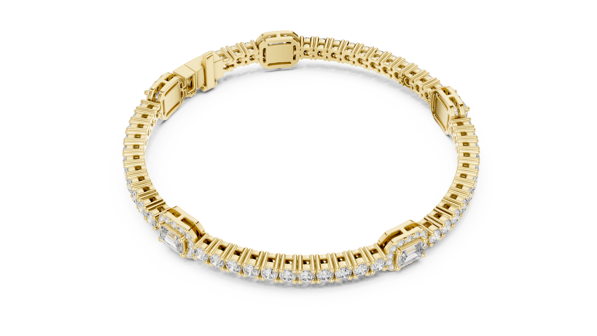 The Empress Emerald Cut Halo Station Lab Grown Diamond Tennis Bracelet.