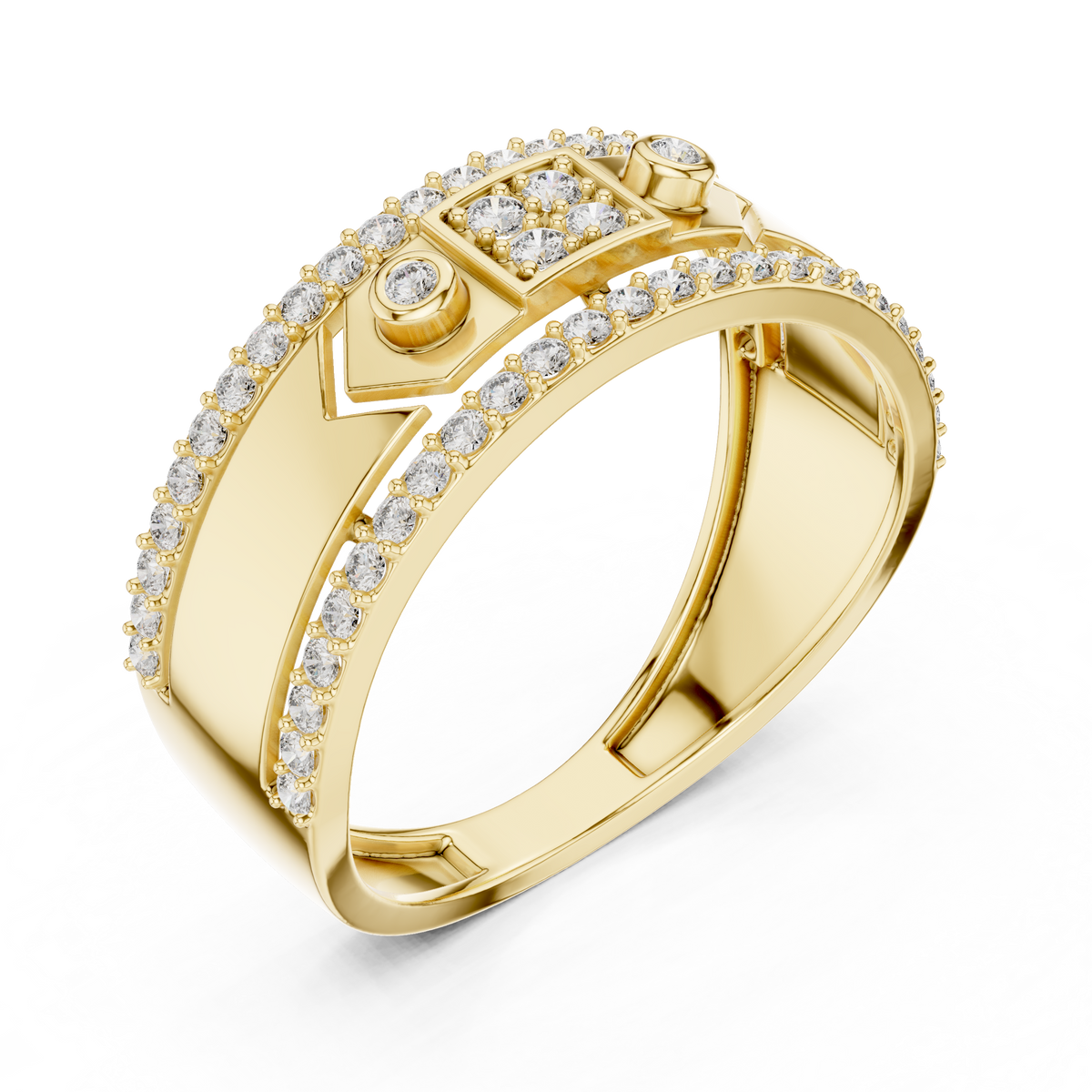 Hexagonal Bezel Square Pave Lab Grown Diamond Ring