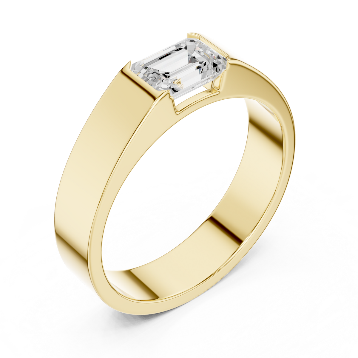 Emerald Cut Lab Grown Diamond Ring East-West Solitaire Band