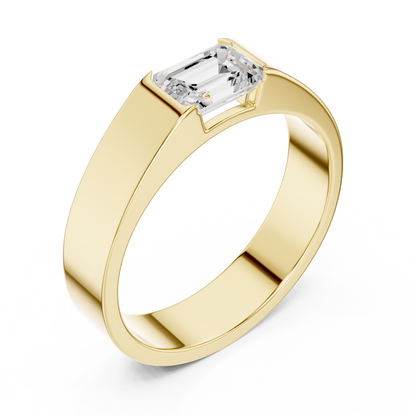 Emerald Cut Lab Grown Diamond Ring East-West Solitaire Band