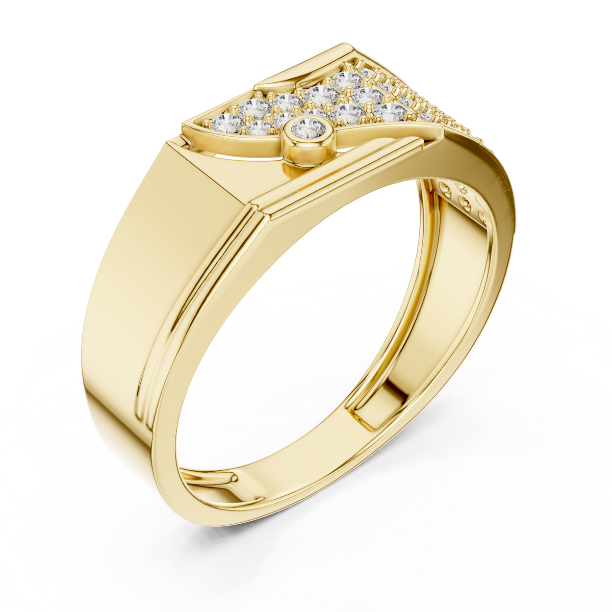 Asymmetrical Diagonal Bezel Solitaire Pave Signet Lab Grown Diamond Ring