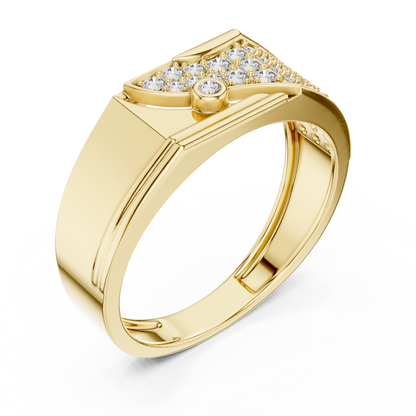 Asymmetrical Diagonal Bezel Solitaire Pave Signet Lab Grown Diamond Ring