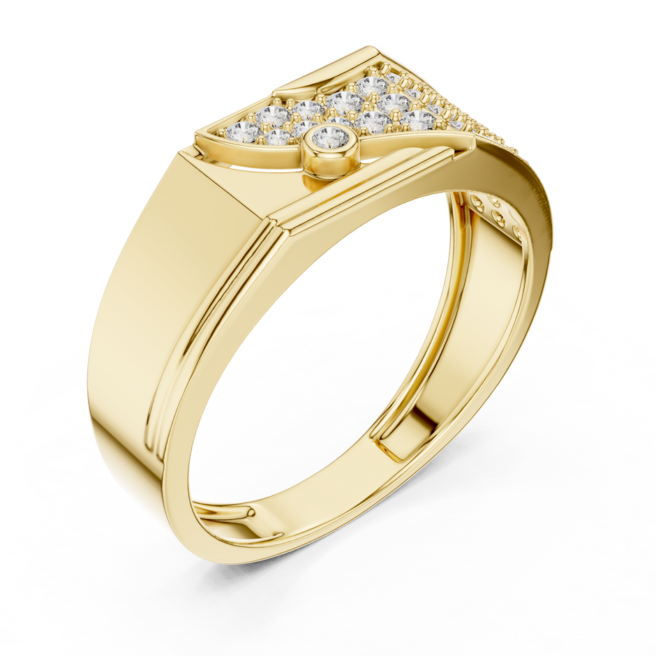 Asymmetrical Diagonal Bezel Solitaire Pave Signet Lab Grown Diamond Ring