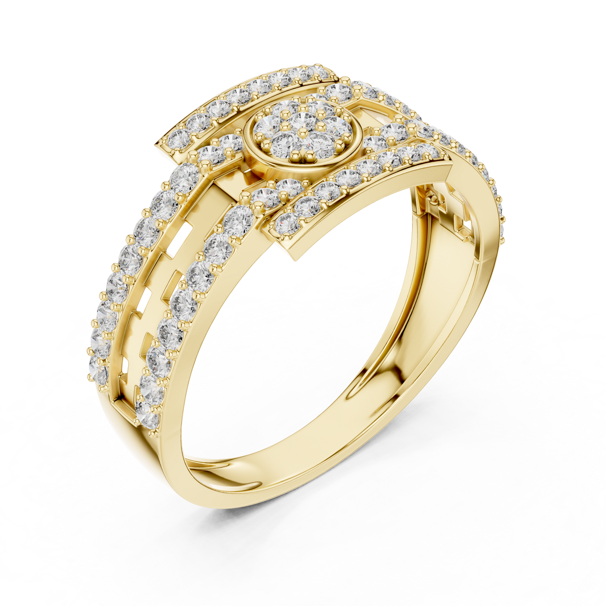 Round Cluster Center Openwork Brick Lattice Lab Grown Diamond Ring