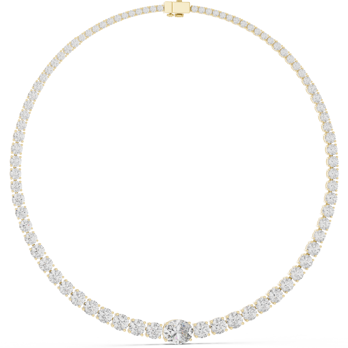 Graduated Oval Center & Round Lab Grown Diamond Riviera Necklace