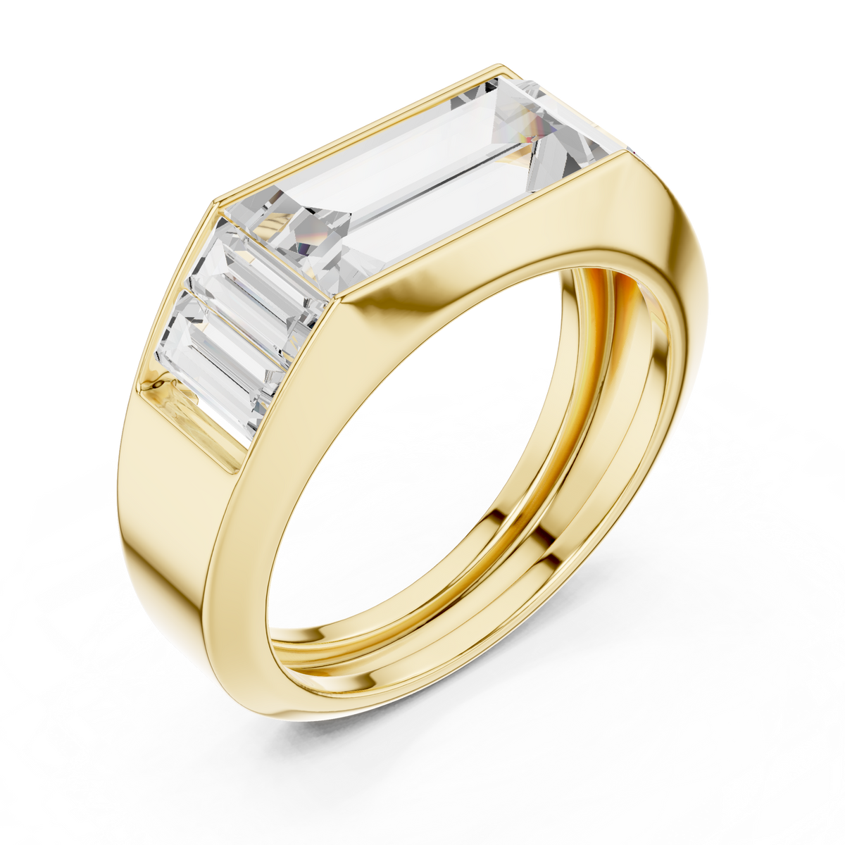 Five Stone East West Baguette Shape Lab Grown Diamond Solitaire Ring Channel Bezel Band