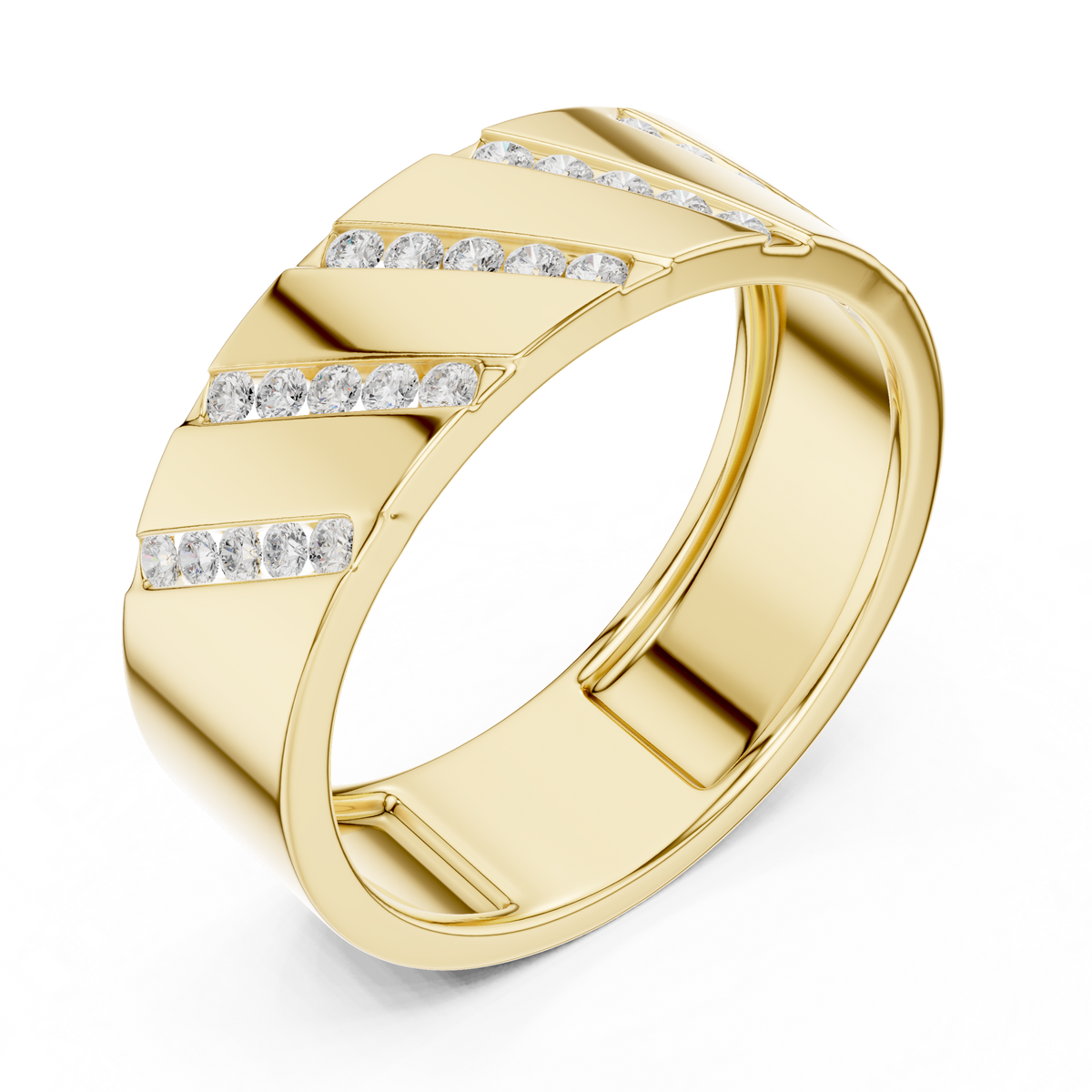 Diagonal Channel Round Cut Lab Grown Diamond Ring Wide Band Style