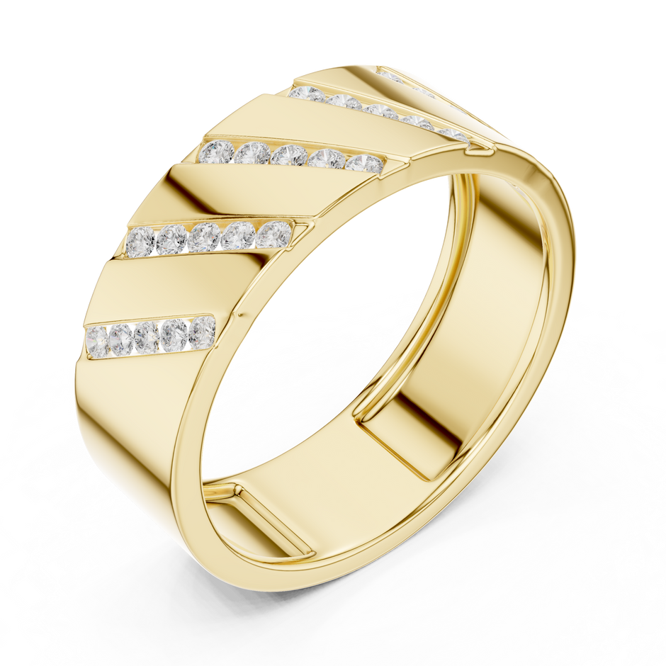 Diagonal Channel Round Cut Lab Grown Diamond Ring Wide Band Style