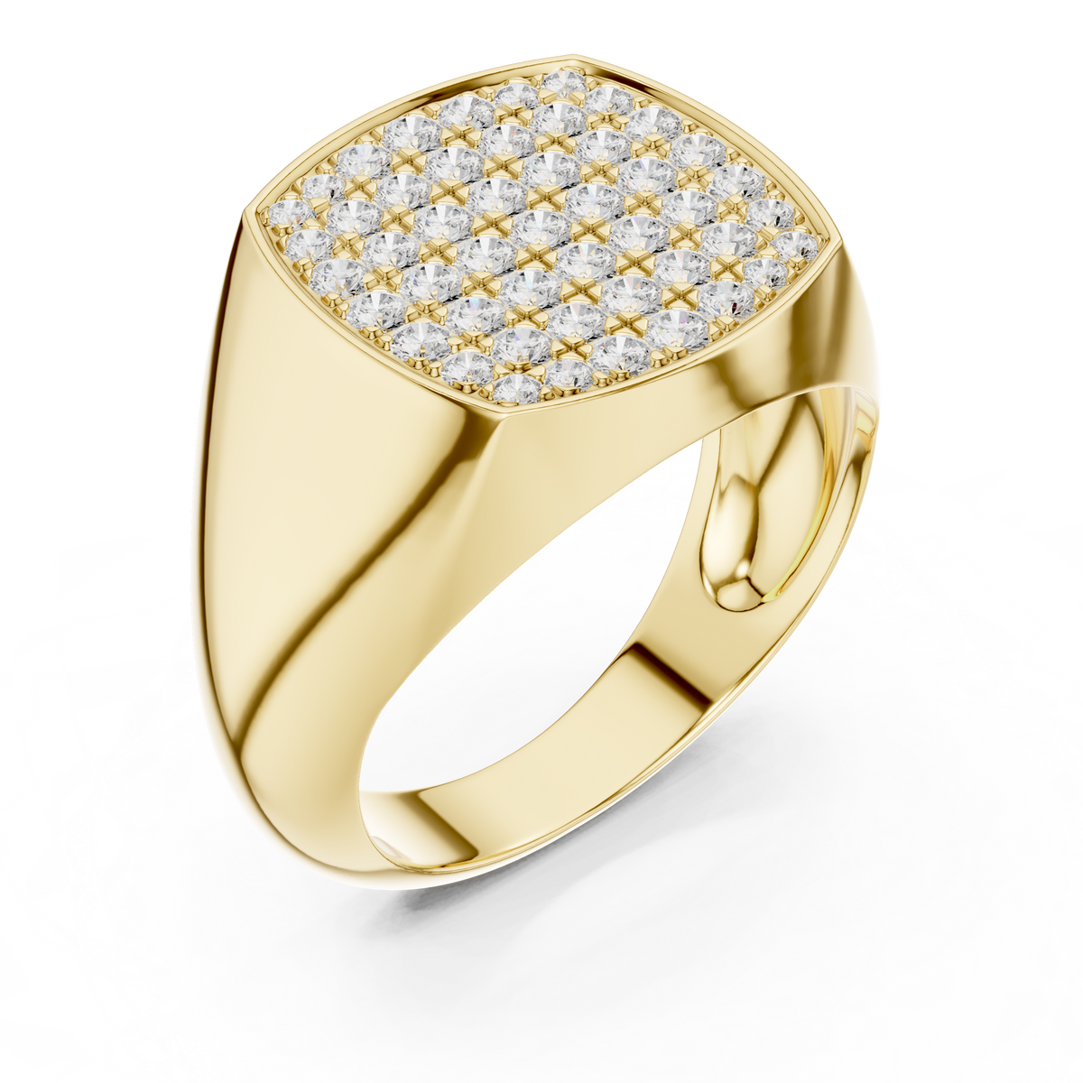 Pave Set Cluster Round Lab Grown Diamond Ring in Cushion Signet Style