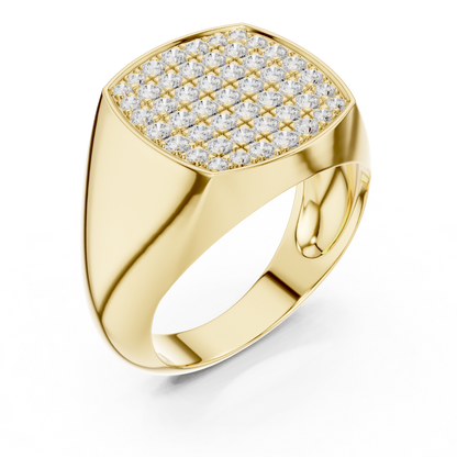 Pave Set Cluster Round Lab Grown Diamond Ring in Cushion Signet Style