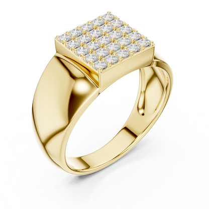 Round Shape Square Grid Pave Lab Grown Diamond Ring Signet Band