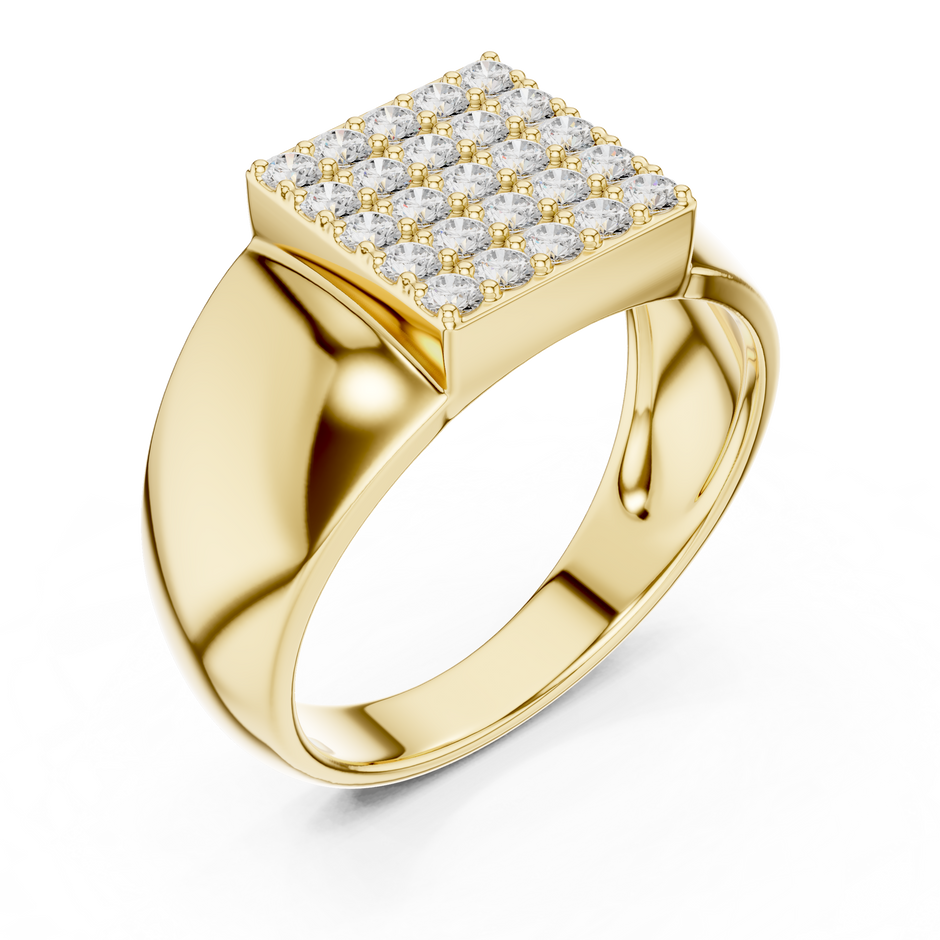Round Shape Square Grid Pave Lab Grown Diamond Ring Signet Band