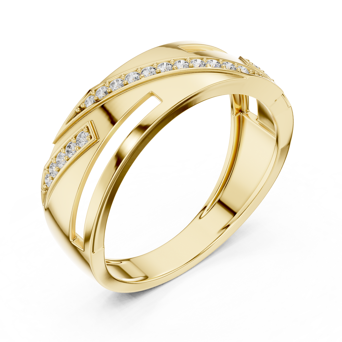 The Imperial Geometric Diagonal Pave Wave Cutout Lab Grown Diamond Ring
