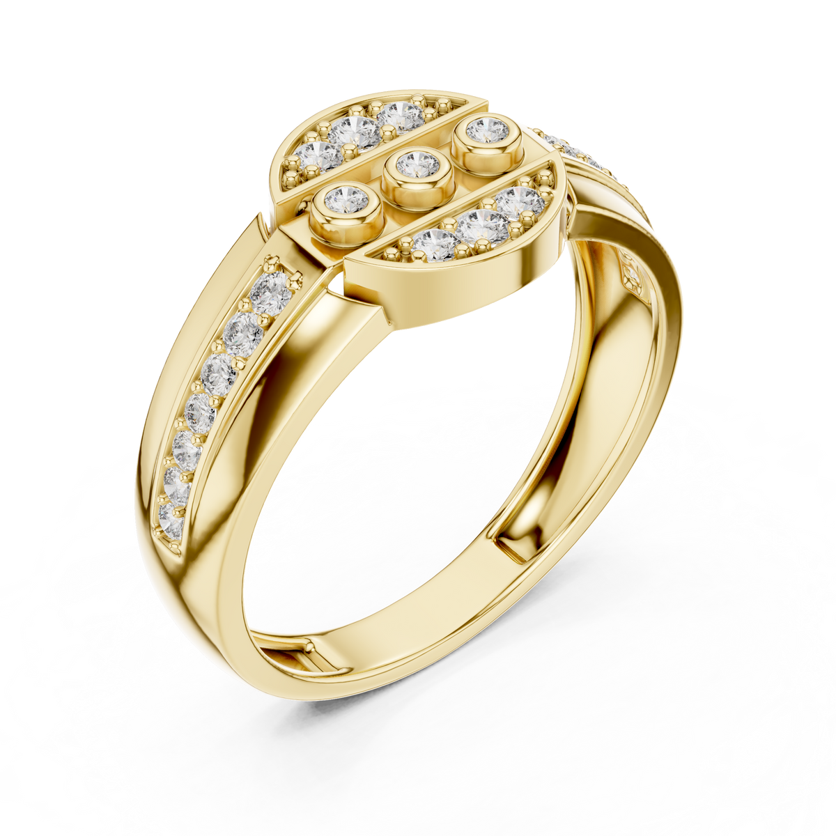 Divided Circle Bezel Trio Pave Cap Lab Grown Diamond Ring.