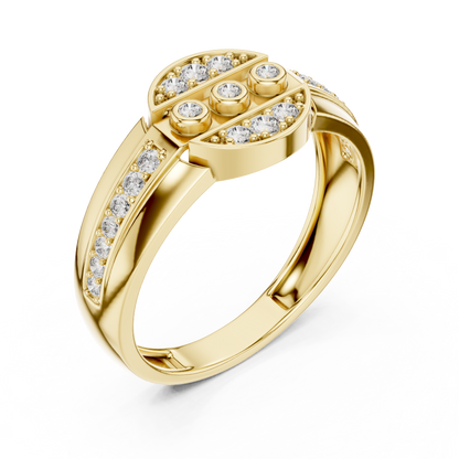 Divided Circle Bezel Trio Pave Cap Lab Grown Diamond Ring.