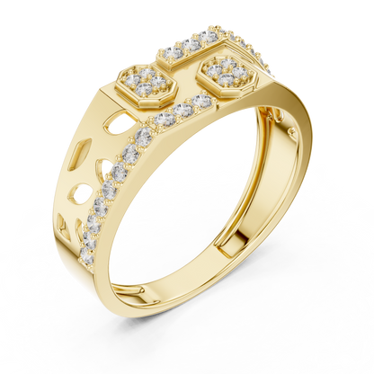 Dual Octagon Pave Leaf Openwork Lab Grown Diamond Ring