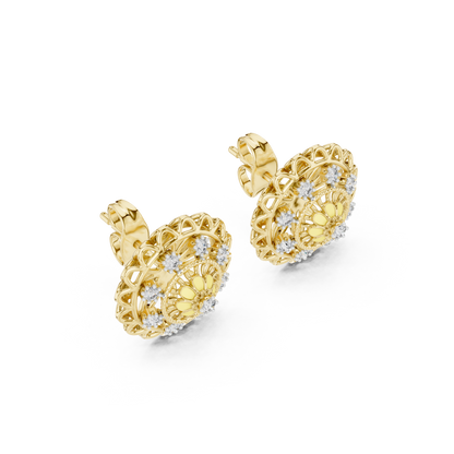 Round Cut Floral Medallion Lab Grown Diamond Earrings